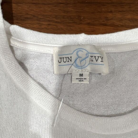 Jun & Ivy Shirt M‎ White Flutter Sleeve Sleeveless Pocket Blouse Classic Preppy - Picture 8 of 13